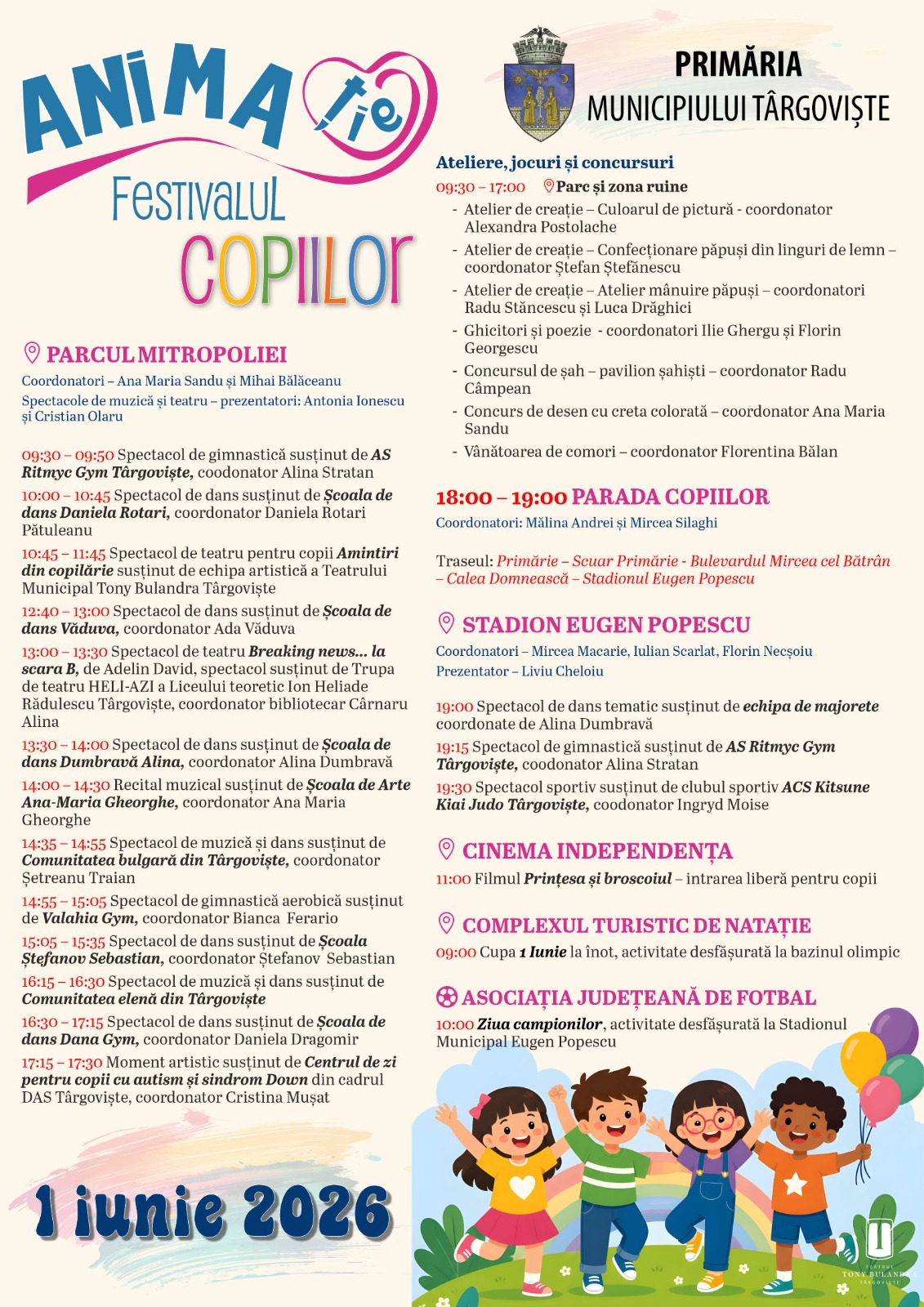 You are currently viewing Primăria Municipiului Târgoviște vă invită la „ANIMAȚIE – Festivalul Copiilor”
