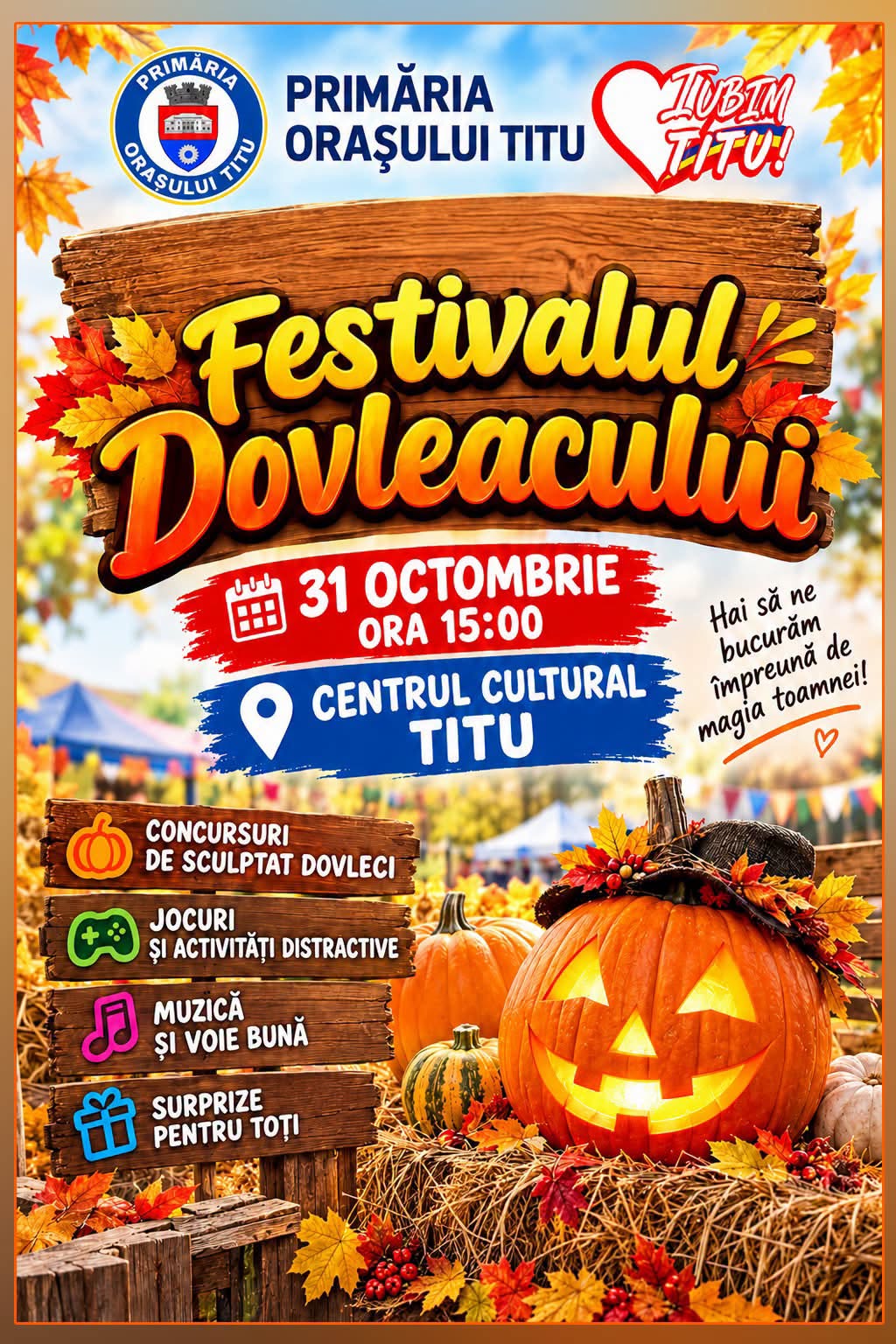 You are currently viewing TITU: Invitație la Festivalul Dovleacului, un eveniment pentru cei mic, dar și pentru cei mari